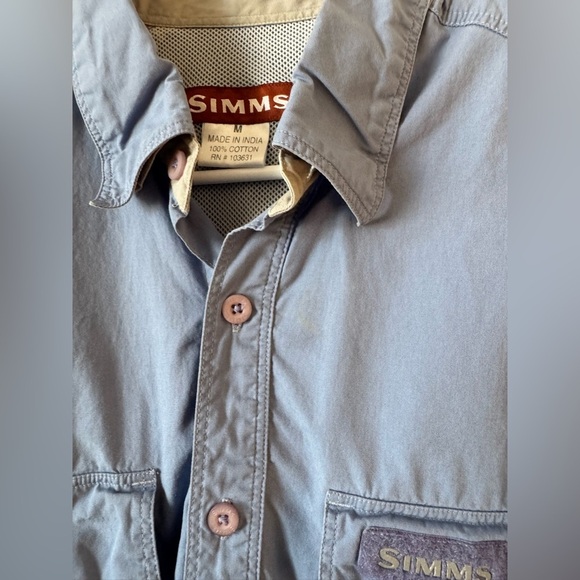 Simms Long sleeve Vented Guide Fishing Shirt Button Front Zip Pockets Blue M - Picture 15 of 16